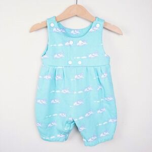 Vintage DanJean 90s France Seafoam Green Elephant Print Cozy Bubble Romper 6M